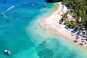 Aerial view of the pristine beaches of famous Tortuga Island in Costa Rica
