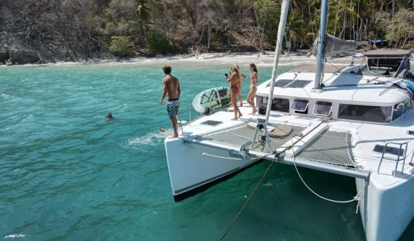 A party group on a private boat to Tortuga Island in Costa Rica