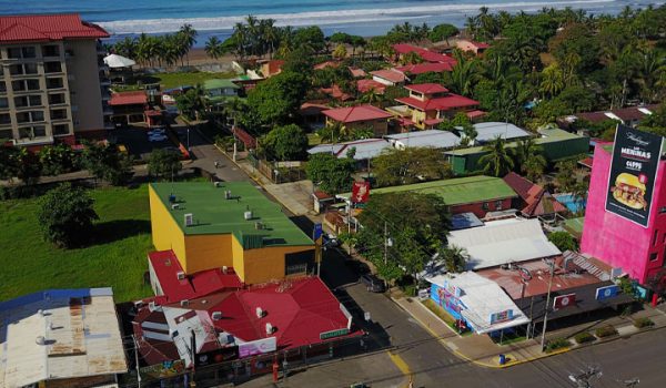 Aerial view of Jaco Tour Desk office and Jaco Beach downtown