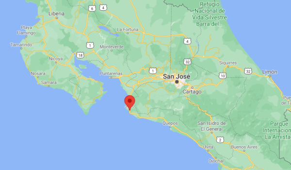 Screenshot from Google Map showing the Jaco city in Costa Rica